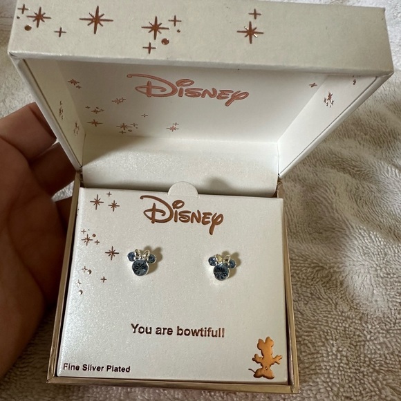 Disney Minnie Mouse March Blue Birthstone Crystal Silver Stud Earrings New Boxed - Picture 2 of 6